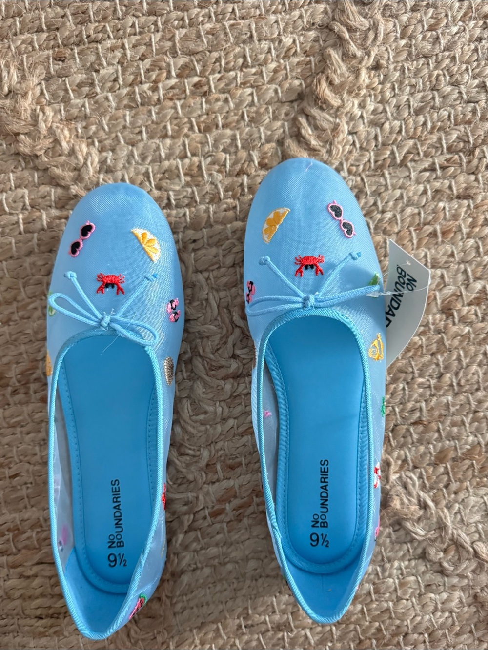 No Boundaries Light Blue Embroidered Kids Ballet Flats - Picture 1 of 5